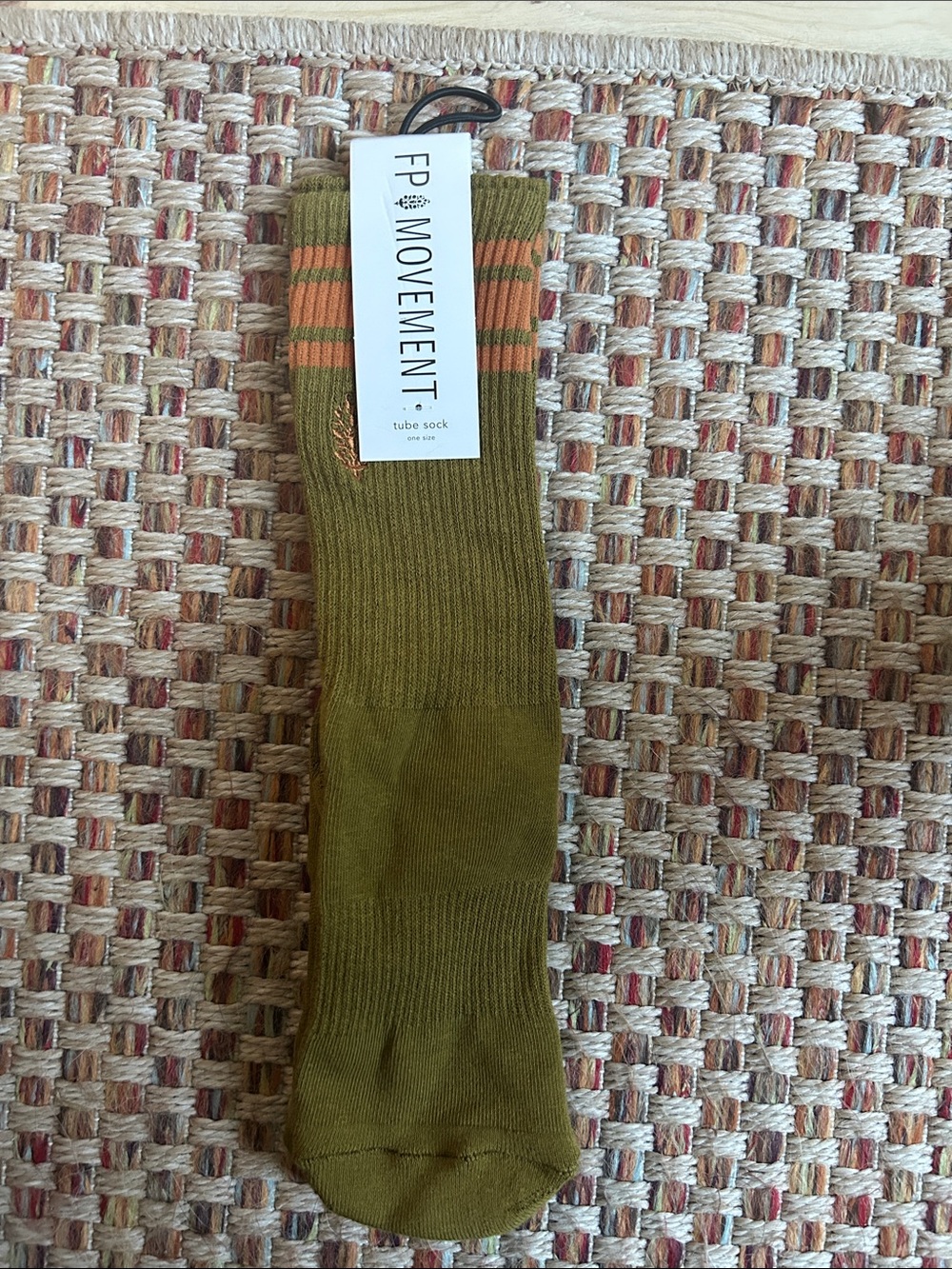 Free People Olive Tube Socks with Coral Stripes